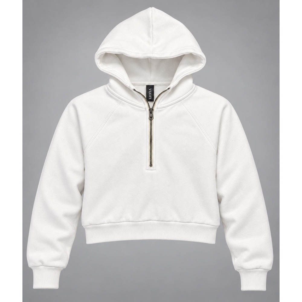Vuori Restore 1/2 Zip Hoodie Cloud White Organic Cotton Cropped sweatshirt VW288